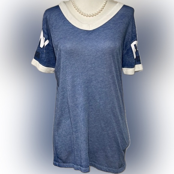 PINK by Victoria’s Secret blue with white edges semi-sheer t-shirt. - Picture 1 of 7